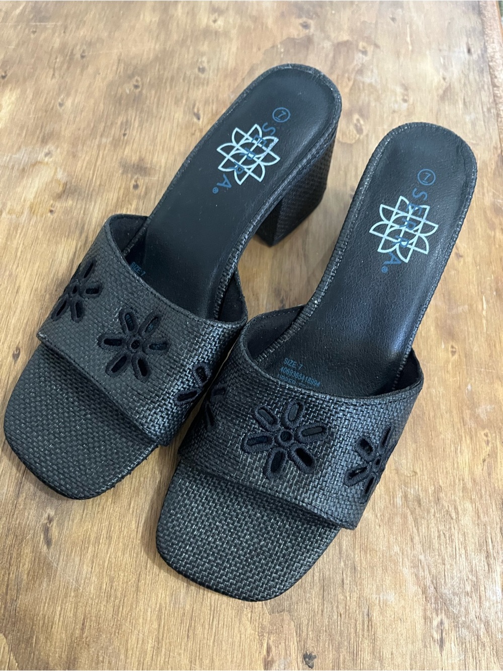 Black Floral Block Heel